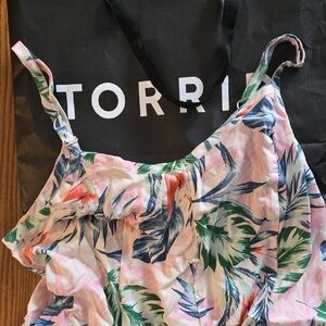 Torrid Women's Pink and Green Tropical Swing Dress With Pockets!